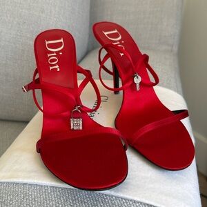 Dior Red Heels with Silver Accents